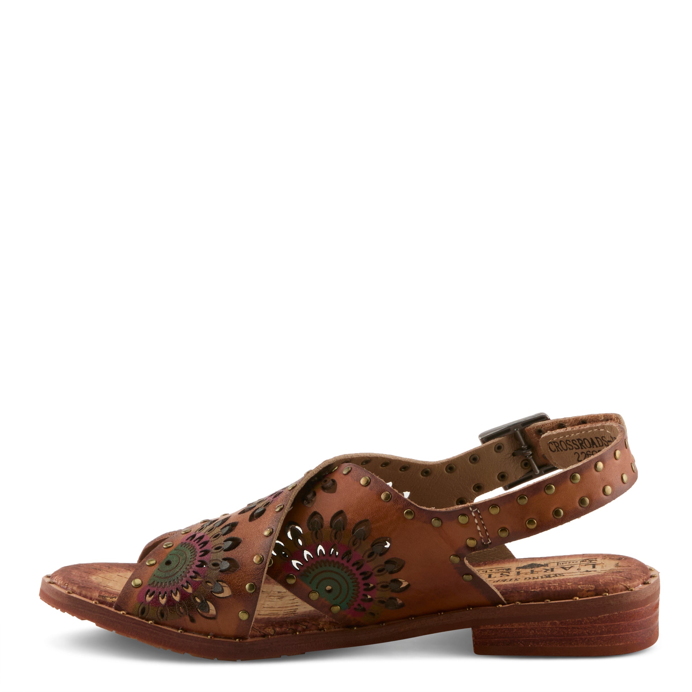 L'Artiste L'ARTISTE CROSSROADS SANDAL sandal in brown multi with handcrafted leather design