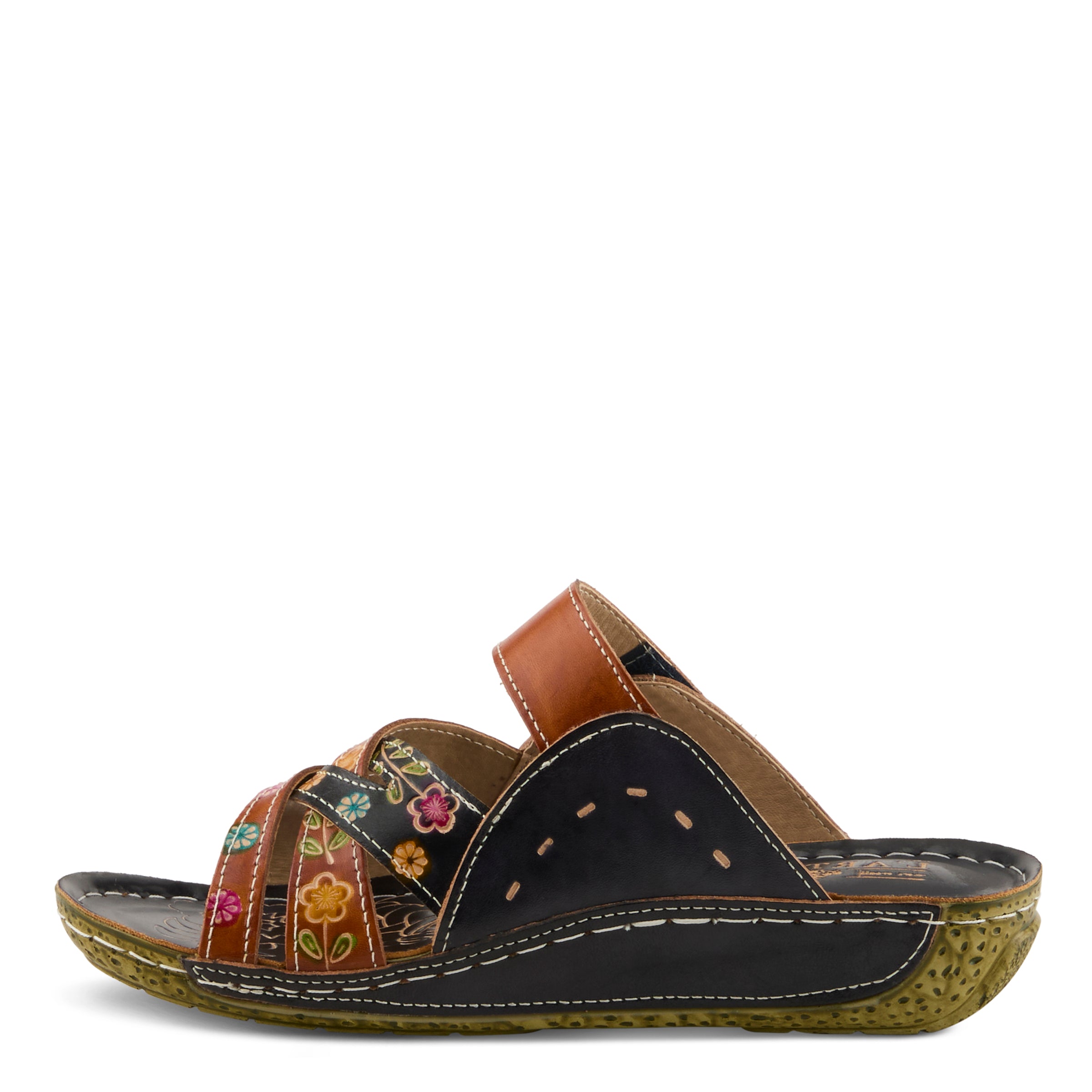 L'Artiste L'ARTISTE LEIGH SLIDE SANDAL sandal in navy multi with handcrafted leather design