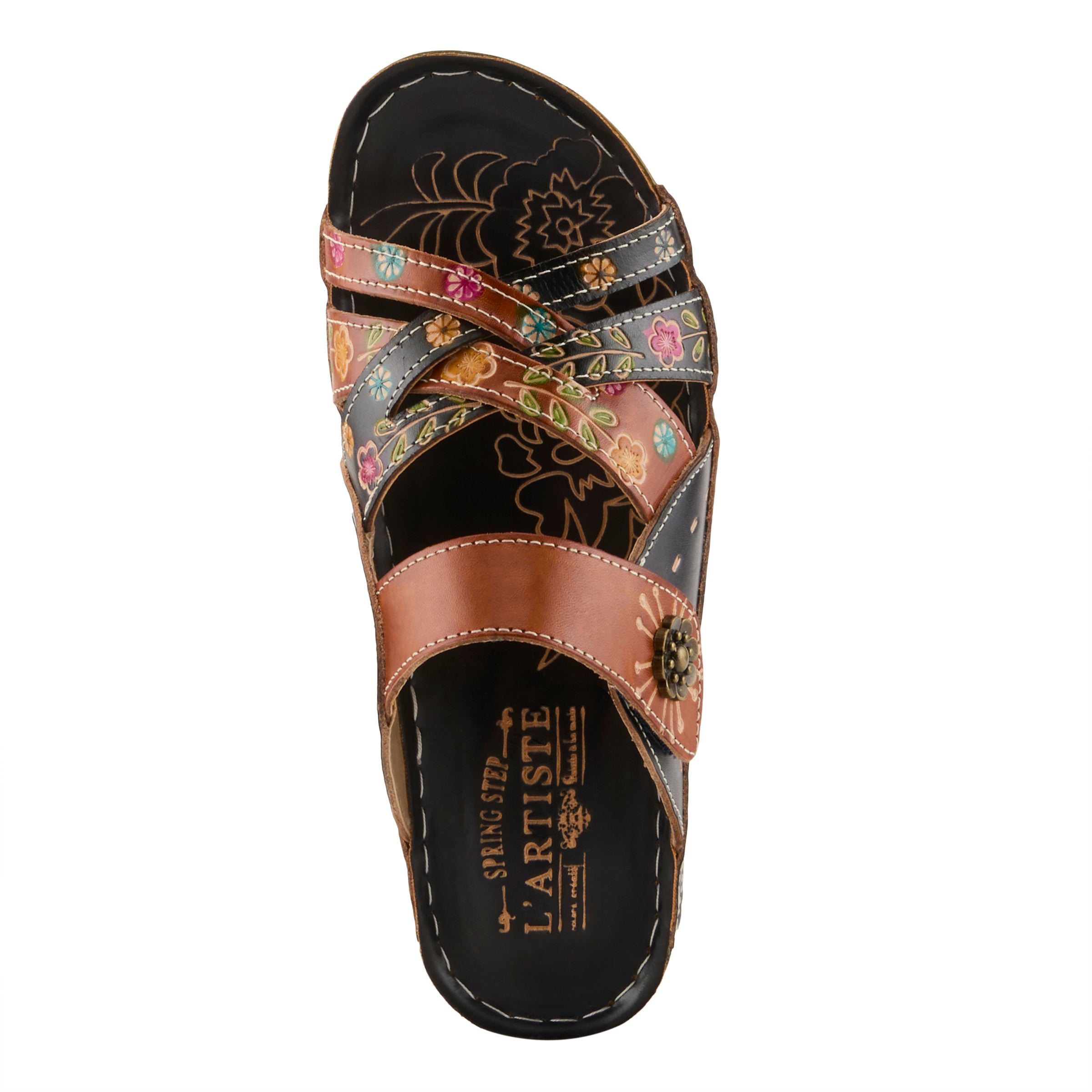 L'Artiste L'ARTISTE LEIGH SLIDE SANDAL sandal in navy multi with handcrafted leather design