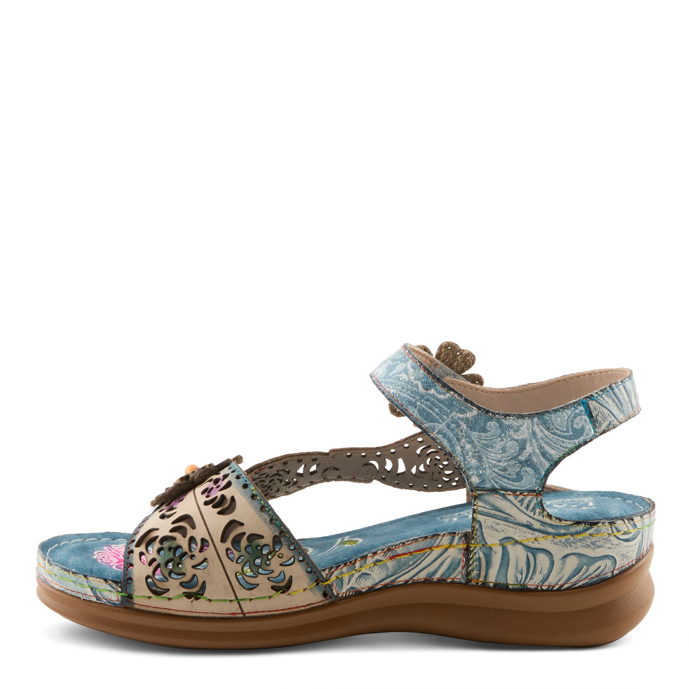 L'Artiste L'ARTISTE SCRIPT SANDALS sandal in tan multi with handcrafted leather design