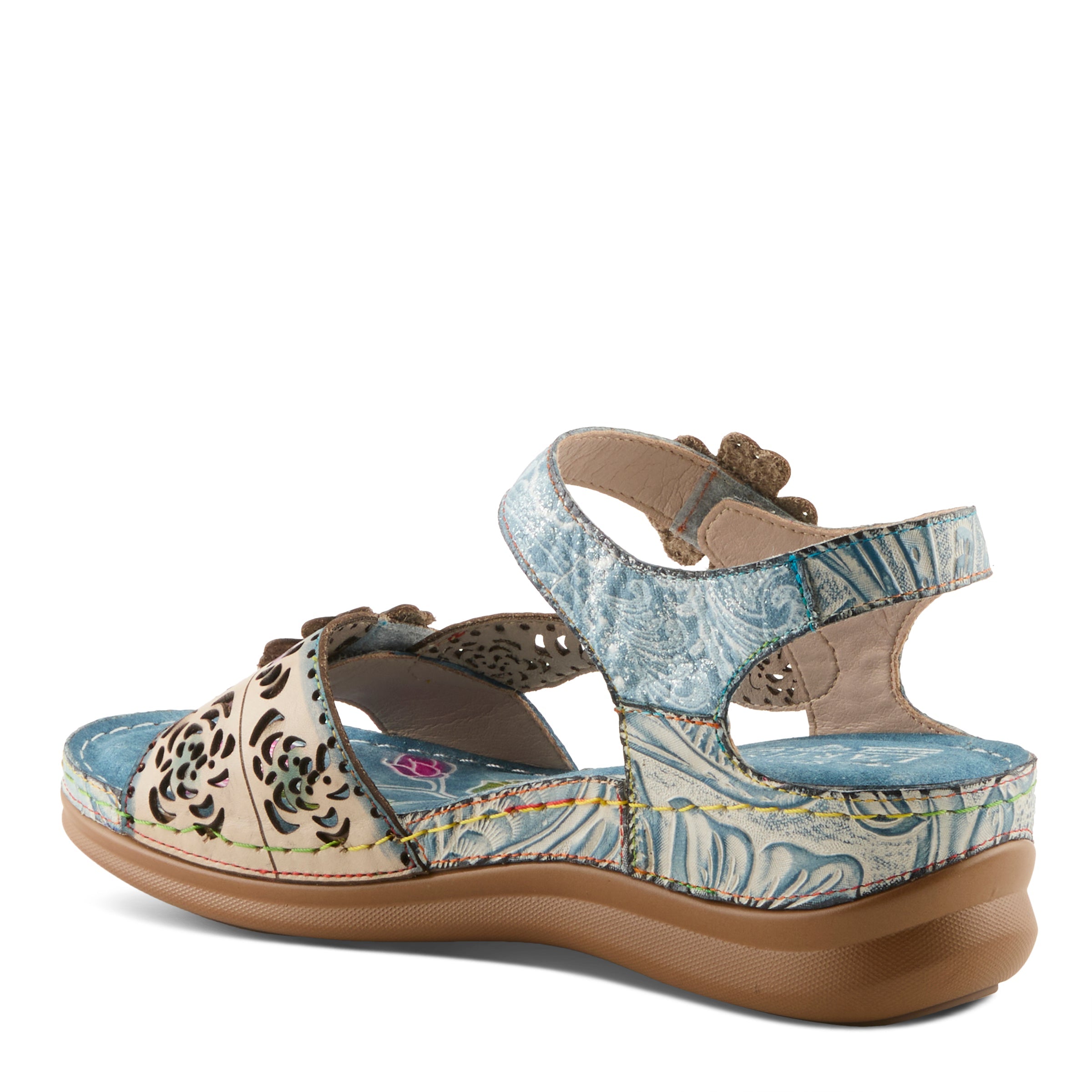 L'Artiste L'ARTISTE SCRIPT SANDALS sandal in tan multi with handcrafted leather design