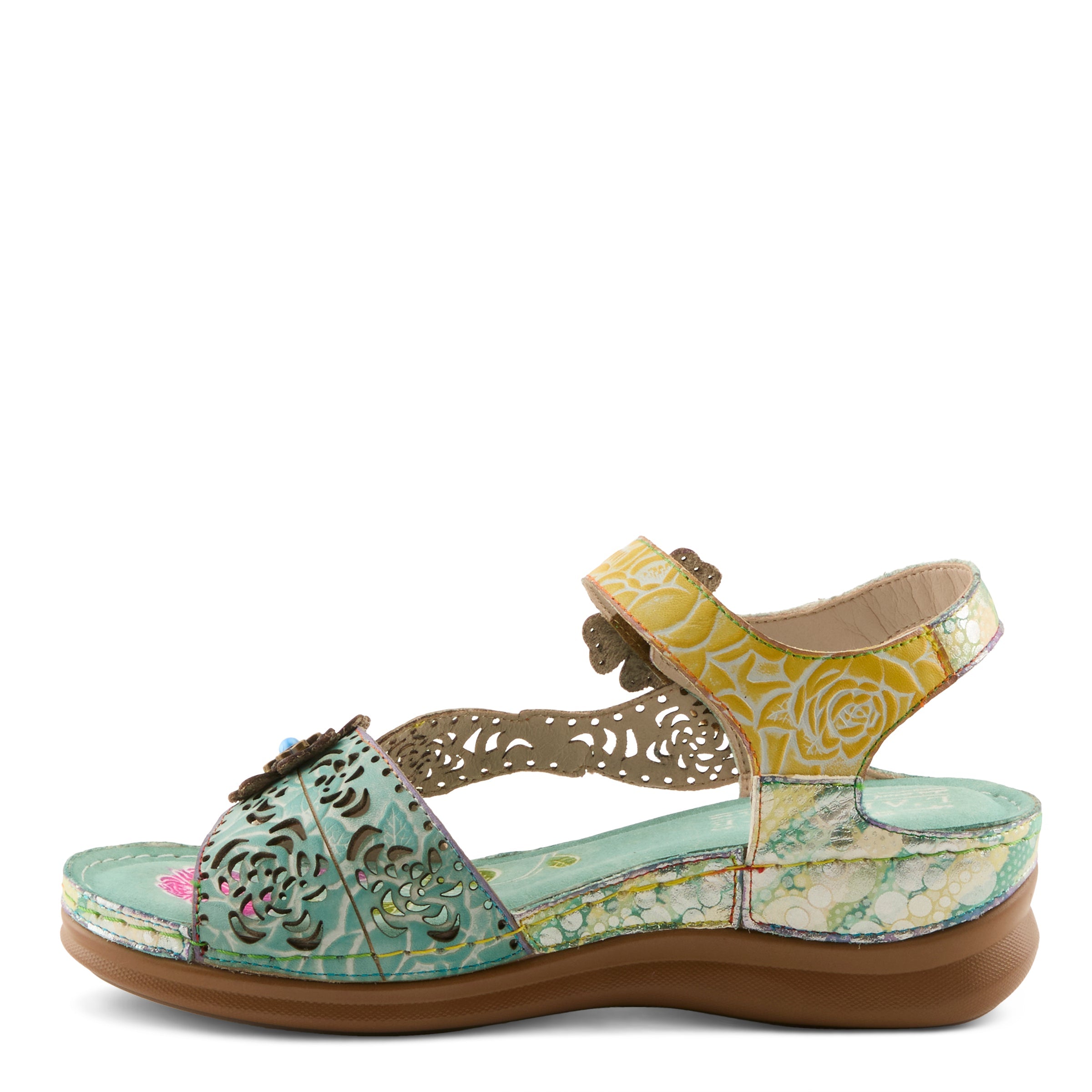 L'Artiste L'ARTISTE SCRIPT SANDALS sandal in blue multi with handcrafted leather design