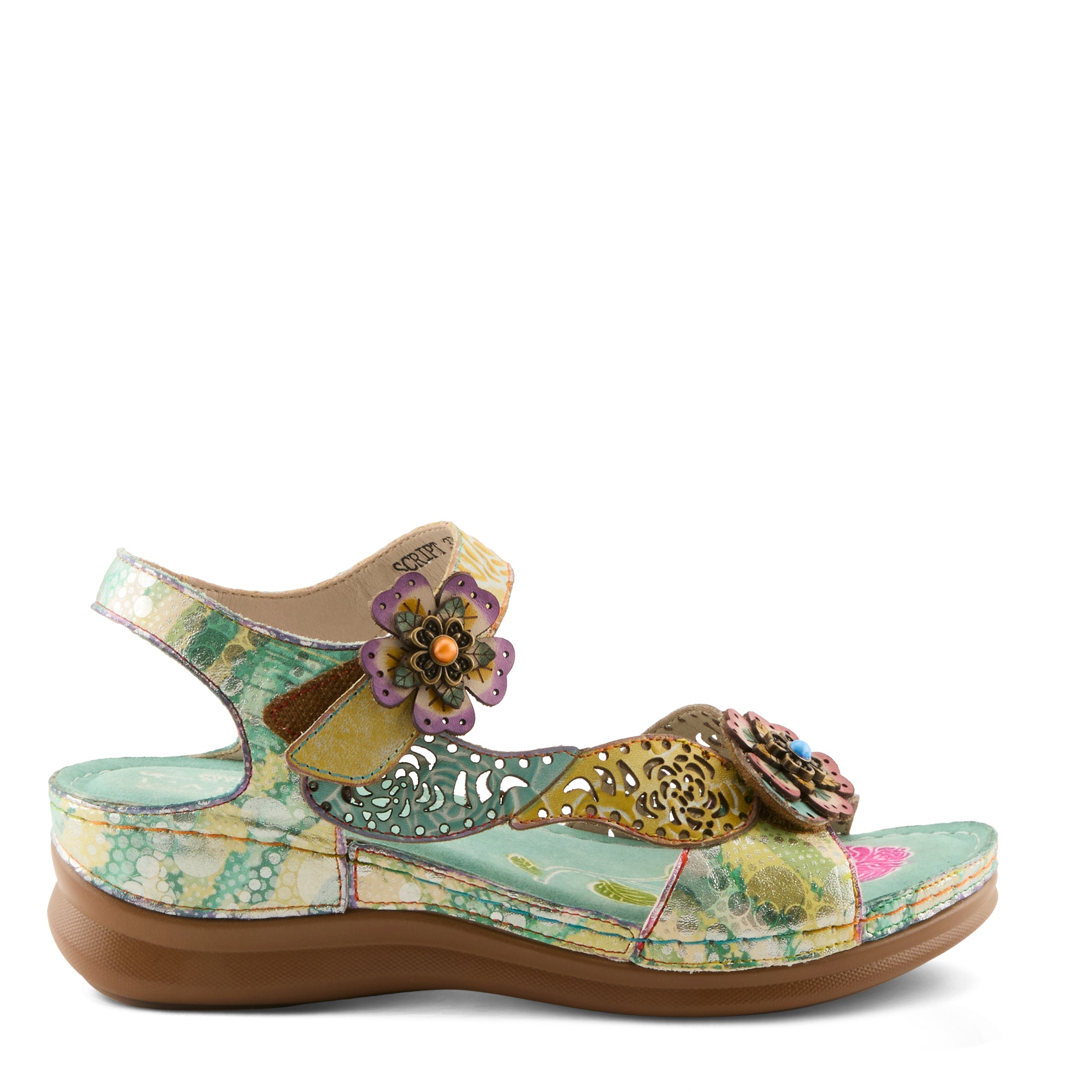 L'Artiste L'ARTISTE SCRIPT SANDALS sandal in blue multi with handcrafted leather design